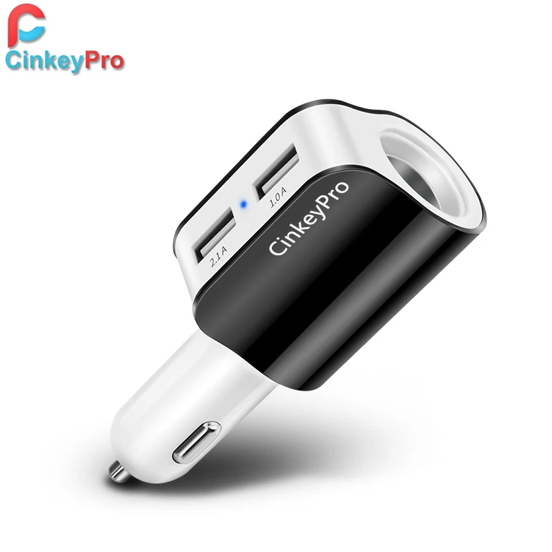 CinkeyPro Car Charger Cigarette Lighter Adapter 2.1A 2 Port USB Car