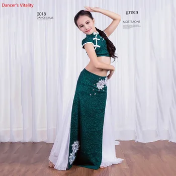 

New Fashion High Quality Spandex Belly Dance Long Skirt 2pcs Top+skirt Set For Baby Girl / Kids / Costume Performance Wear