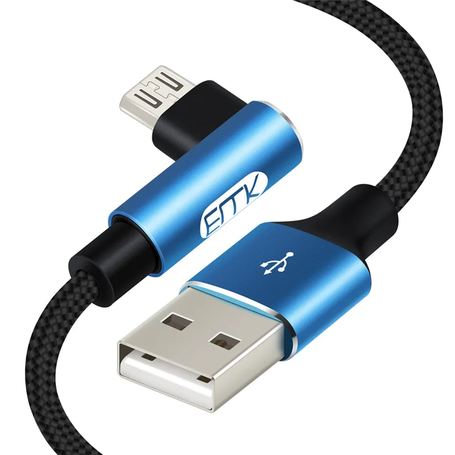 EMK Micro USB 2A Кабель 90 градусов Android USB зарядное устройство Шнур для Xiaomi huawei Honour mate htc LG USB кабель синхронизации данных Быстрая зарядка - Цвет: Android USB