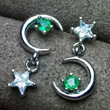 Изумрудные Висячие серьги Природный настоящий изумруд 0.15ct* 2шт драгоценный камень прекрасные украшения ручной работы Звезда Луна Стиль# BL18101116