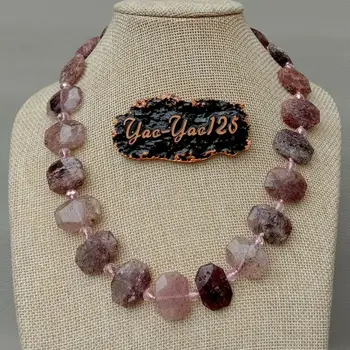 

19'' Natural Faceted Strawberry Quartz Chunky Rectangle Nugget Necklace