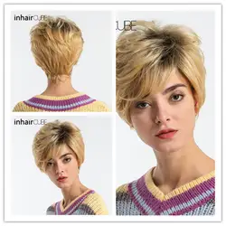 Inhair Cube натуральный Ombre блондинка для женщин Искусственные парики короткие прямые смесь синтетические волосы Искусственные парики