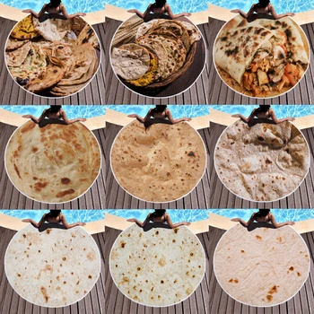 

Beach Towel Tassels Corn Tortilla Blanket Food 3D Funny Microfiber Bath Towel Round Mat 150cm Dropshipping