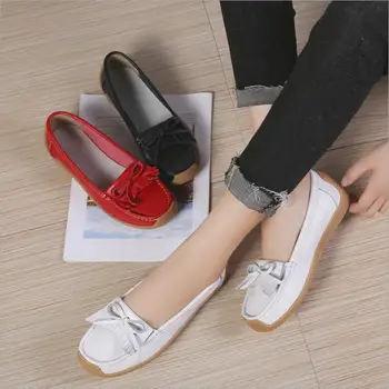 

CS668 shoe woman Genuine Leather Flat Shoes women's moccasins fashion ballerine femme loafers women nurse shoes plus size