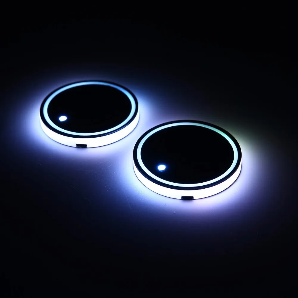 

2Pcs Universal LED Light Car Cup Holder Bottle Bottom Pad Cup Mat LED Light Cover Trim Atmosphere Lamp Lights for Car Interior