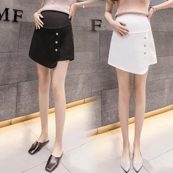 

Pregnant women shorts female summer 2019 new stomach lift tide was thin black and white a word wide leg skirt pants casual trous