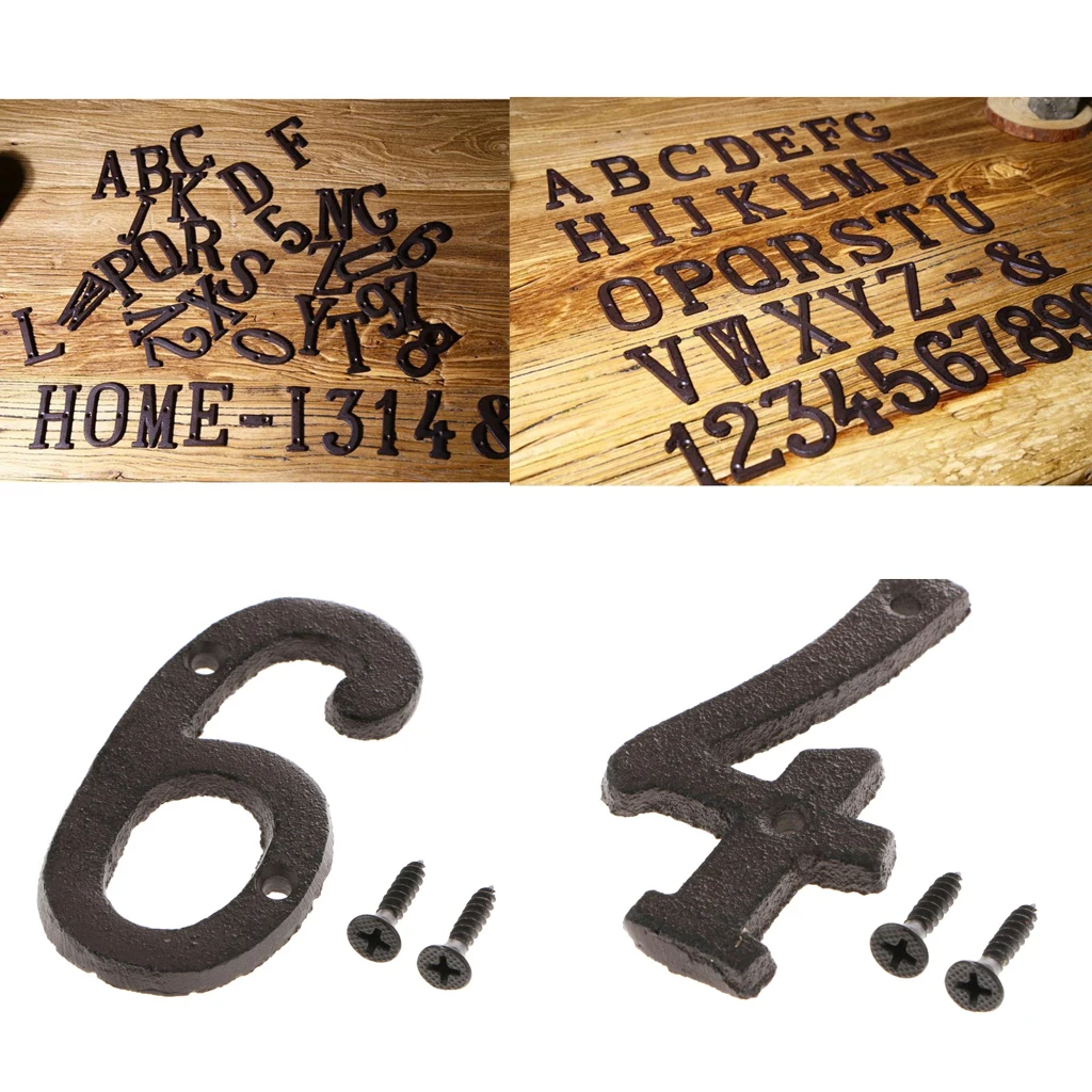 2pcs Cast Iron Metal Door Number Sign Plaque House Garden Name Address Sign Sticker Plate 4 6