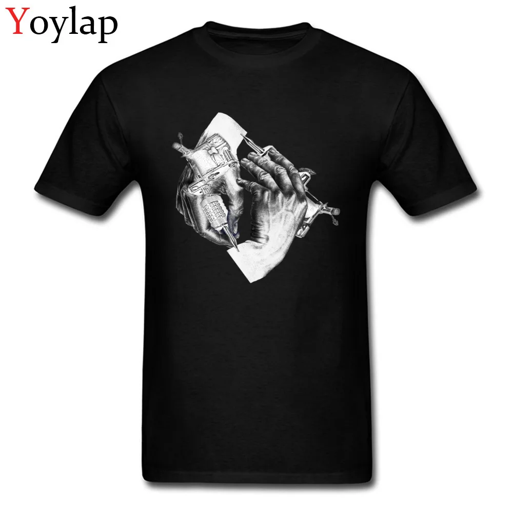Casual Men Escher Tattoo T Shirt Wholesale Summer/Autumn Short Sleeve O-Neck All Cotton Tops Tees Funny Clothing Shirt black