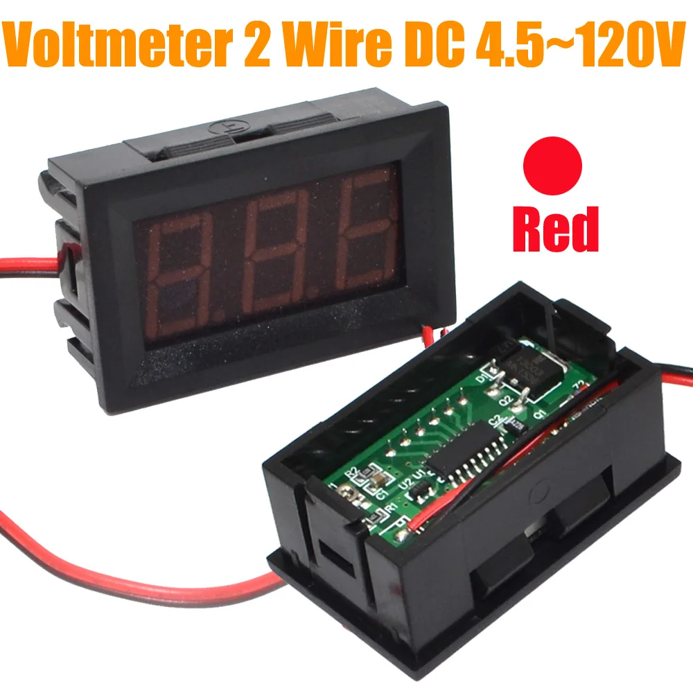 5Pcs Dc 5-120V Voltmeter Green Led Panel 3-Digital Display Volt Meter 2-Wire USA