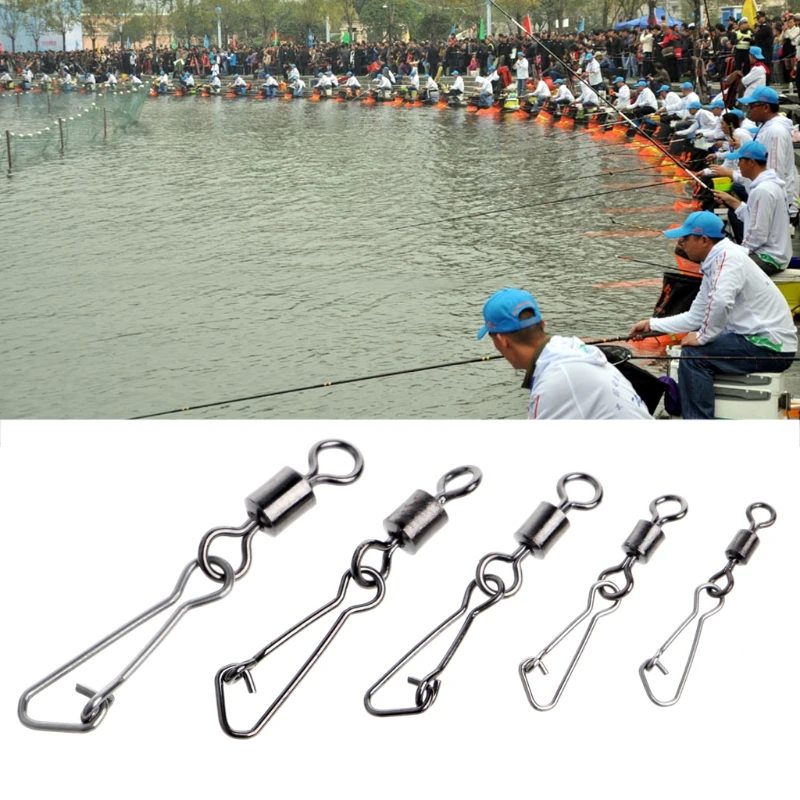 

50Pcs Stainless Steel Fishing Bearings Hooked Snap Pins Rolling Swivel Connector