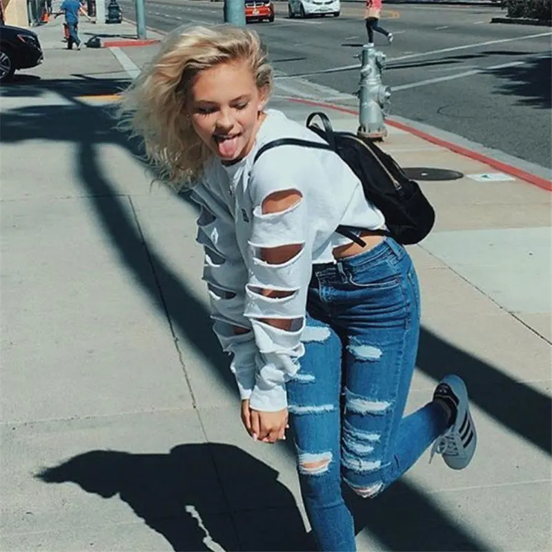 Женская футболка с длинным рукавом вырезами в стиле Харадзюку|sweatshirt outfits|sweatshirt