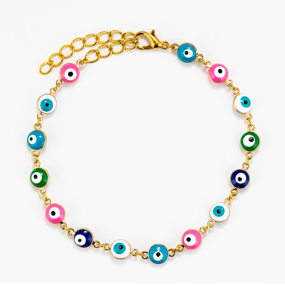 

Evil Eye Colorful Drops Of Oil Eye Beaded Link Bracelet Lobster Clasp Adjustable Chain Jewelry For Women Men Loves EY6145