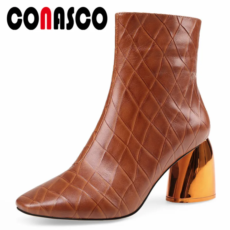 

CONASCO Brand Women High Heeled Ankle Boots Top Quality Basic High Boots Ladies New Autumn Winter Warm Motorcycle Boots