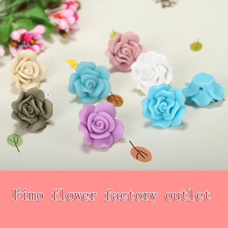 15 pc/lot 20mm Belle Fimo Résine Purement Couleur Rose Fleur Perles Diy Collier De