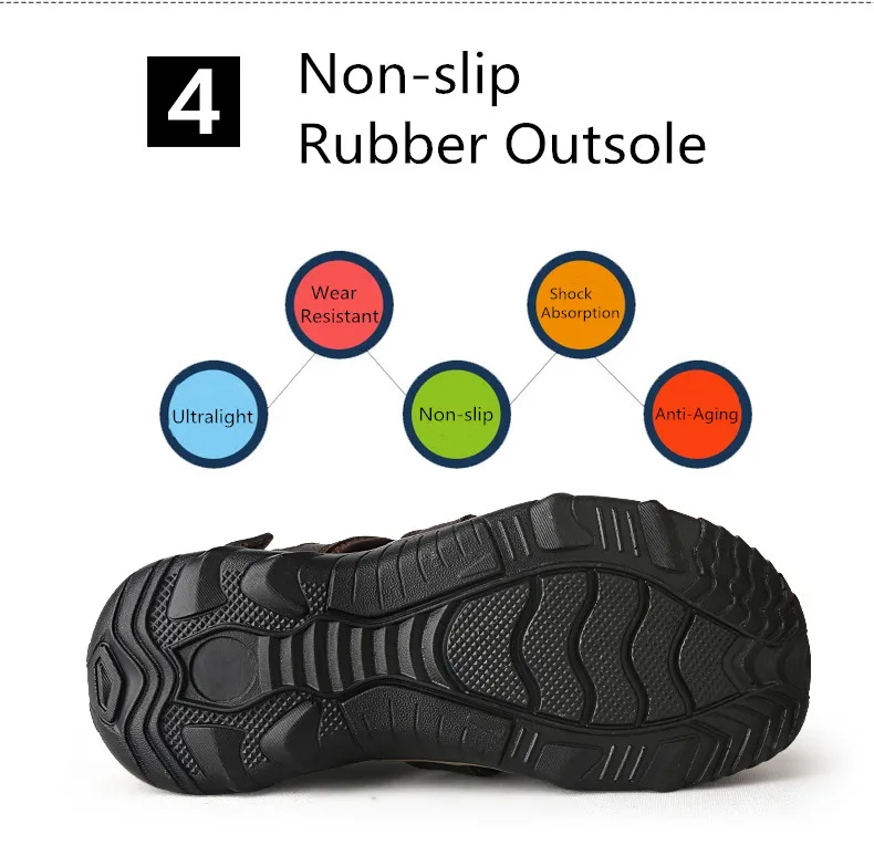 Clorts Men Sandals Comfortable Leather Sport Sneakers Lightweight Outdoor Hiking Sandals Breathable Summer Beach Sandals for Men (6)