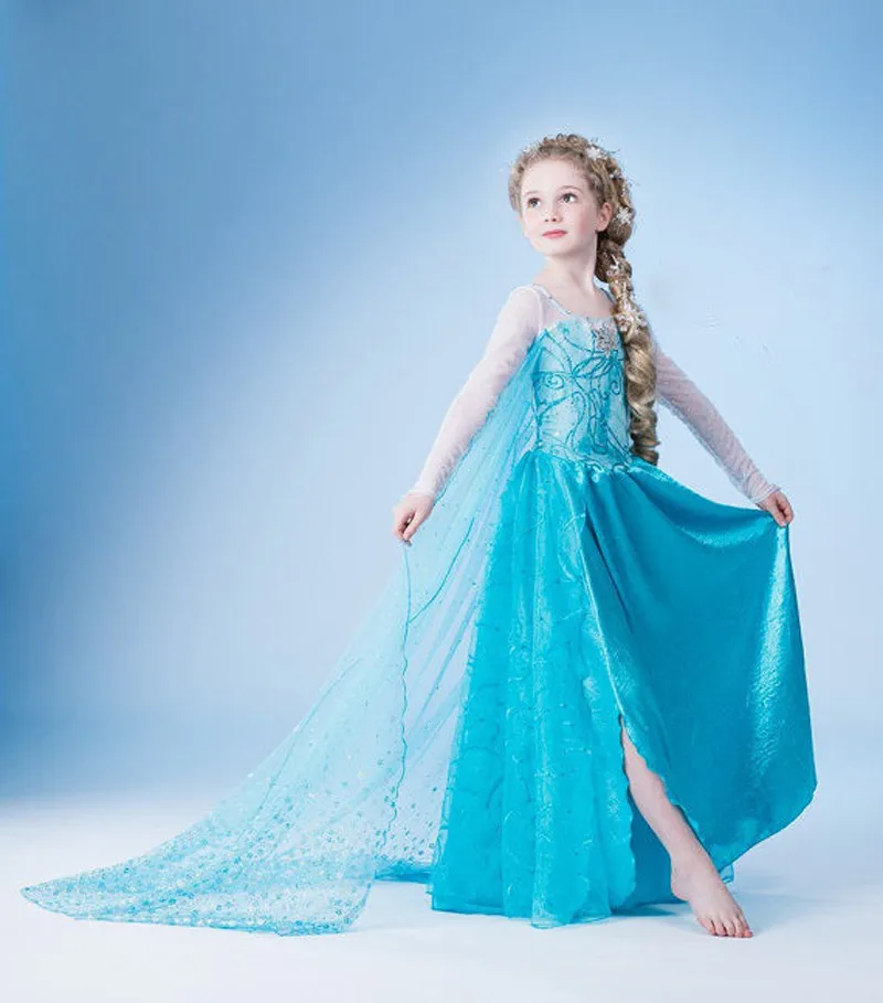Girls Dresses Summer 2016 Girl Dress Children clothing Anna Blue Movie Dress + Red Cape Girl Princess Dresses Cosplay Costumes children dress
