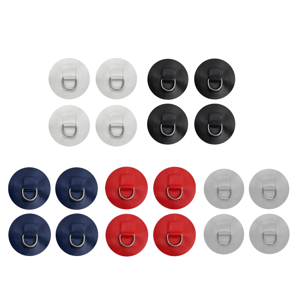 4 Pieces Stainless Steel D-ring Pad Patch for PVC Inflatable Boat Dinghy Yacht Kayak SUP - White/ Black/ Red/ Gray/ Dark Blue