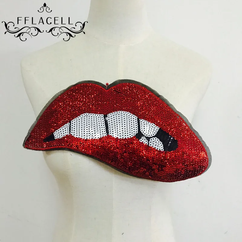 FFLACELL DIY большие красные губы заплатки «губы» аппликация шитье ручной работы Bling нашивка с блестками для одежды вышитая вышивка