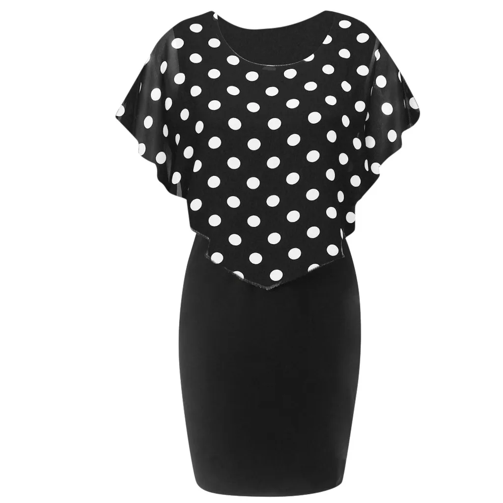 

Womens Bohemian Casual Plus Size Dot Print Chiffon O-Neck Ruffles Mini Dress Summer Ladies Elegant Party Sundress z0430
