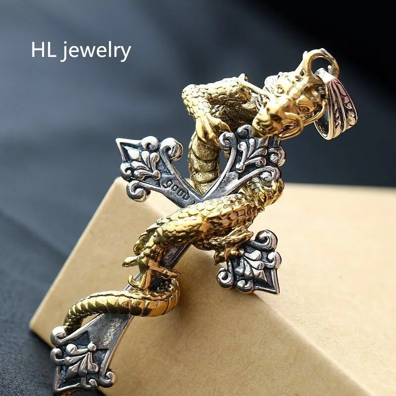 

83x37mm Wholesale 100% Real Pure 925 Sterling Silver 5MM Thick Chain Gift Thai Silver Cros Pendants Necklaces For Women&Men