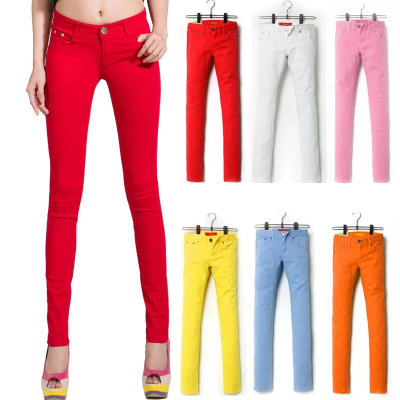 Женские джинсы, яркие брюки, узкие джинсы, женские эластичные облегающие брюки, средняя талия, полная длина, на молнии, Стрейчевые узкие женские штаны