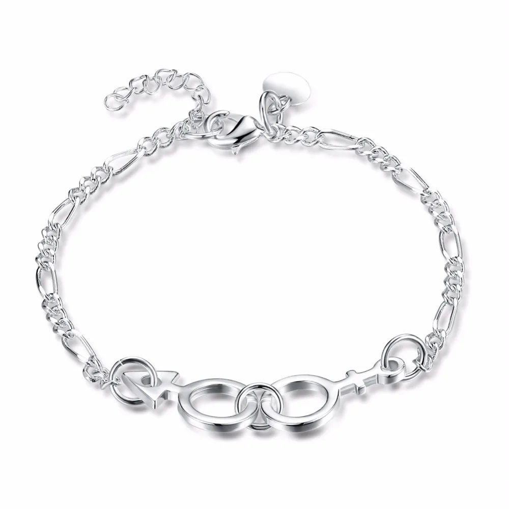

925 solid silver plated Bracelets & Bangles Female Symbol Design figaro Chain Adjustable Bracelets For Women Jewelry Gift