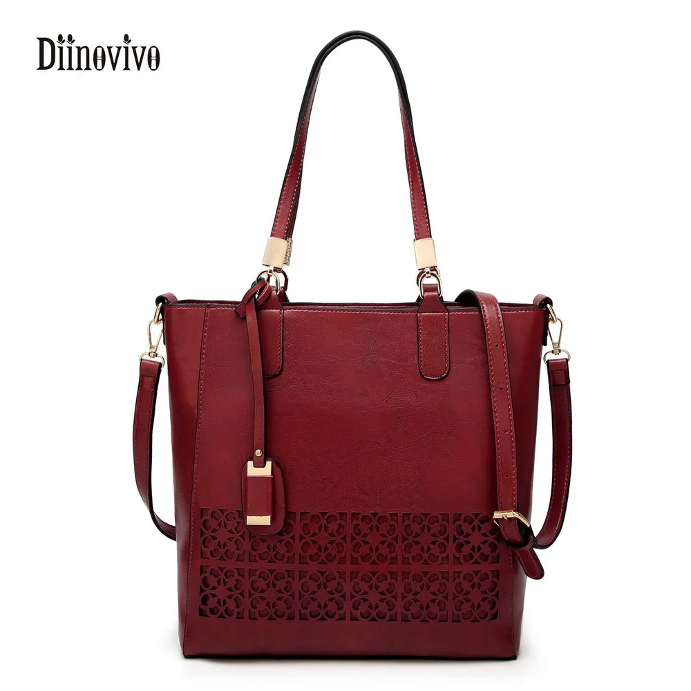 

DIINOVIVO Vintage Style Hollow Out Women Casual Totes Luxury Oil Wax Leather Handbag Simple Brand Female Messenger Bags WHDV0045
