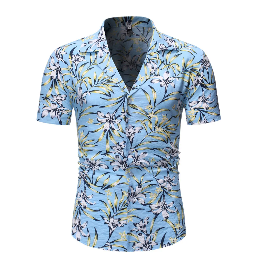 Camisa masculina 2019 модная мужская повседневная рубашка на пуговицах с гавайским принтом и коротким рукавом быстросохнущая блузка camiseta hombre