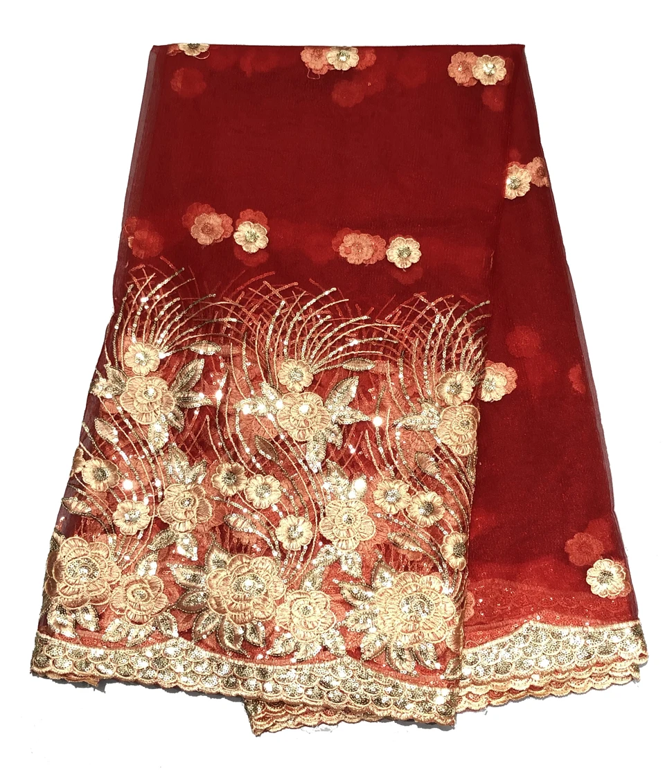 

Red Sequins Net Lace Fabric Unique Design Sequined Embroidered Guipure Mesh Lace For Indian Women Prom Dresses Material Fabric