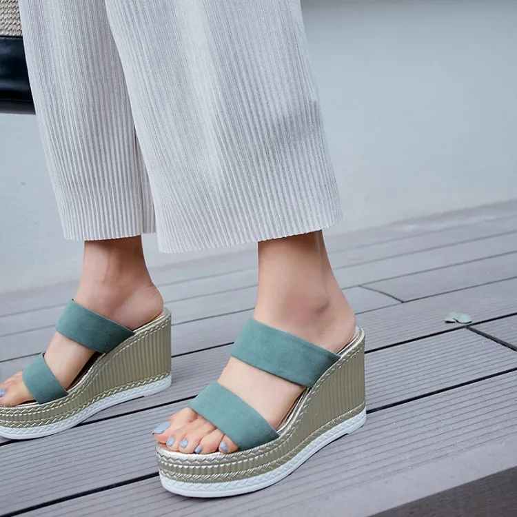 Damas azul Gamuza Zapatos Chico Verano 2019 Fiesta Aire Cuña Conciso Pxelena Altos Tacones Nuevo Zapatillas Plataforma Al Fecha Dama Negro Diapositivas Libre De Vestido Iw7wgCq