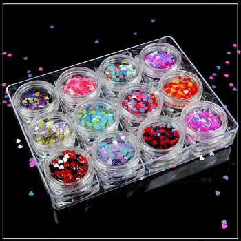 YZWLE 12 Bottles Mixed Colorful Nail Glitter Paillette 3mm Heart Sequins Tips Decor Manicure Nail Art Decorations Accessories