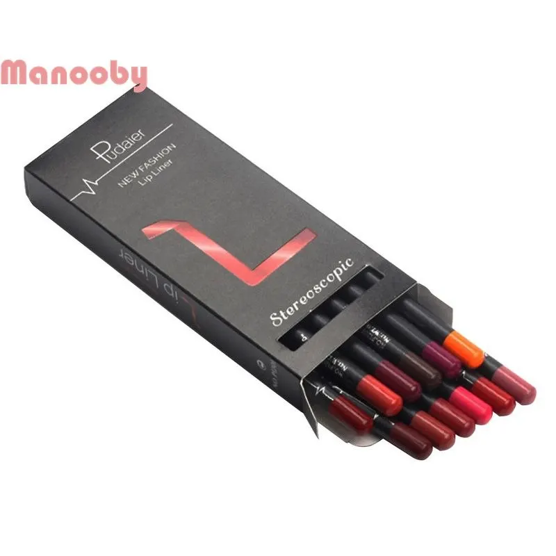 

Pudaier Brand 12pcs Contour Lip Liner Moisturizing Batom Waterproof Lipstick Makeup Long Lasting Levre Pintalabios Lip Stick Kit
