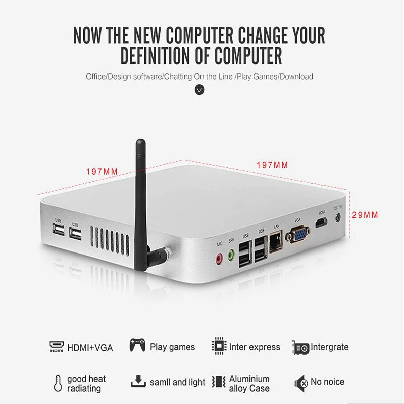 Причастник P1 безвентиляторный мини ПК 1037U 1007U Celeron HDMI VGA Алюминиевый сплав