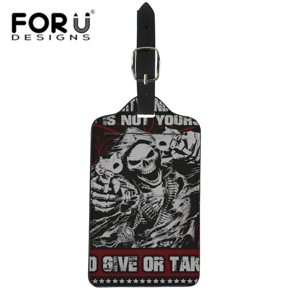 

FORUDESIGNS Cool Skull Luggage Tags Travel Accessories Gun USA Suitcase ID Address Holder Baggage Boarding Tags Portable Label