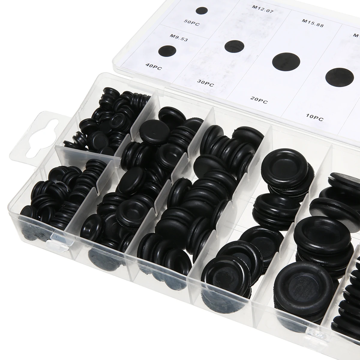 170pcs Black Closed Seal Ring Grommets Car Electrical Wiring Cable Gasket Kit Rubber Grommet Hole Plug Set with Plastic Box