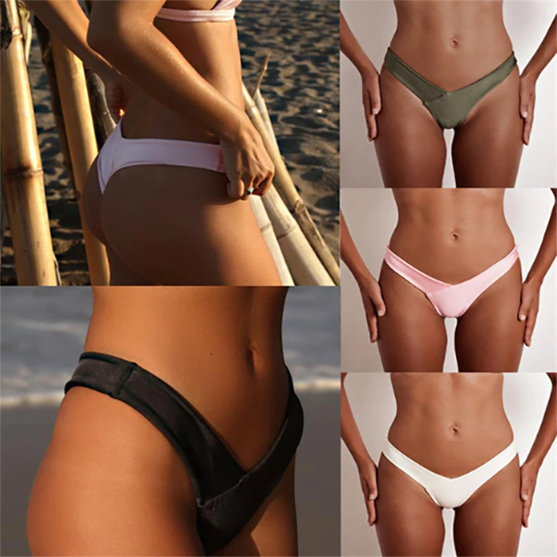 

Thong Bikini Women High Waist Short Bottoms Swimsuit Water Sport Multicolor Solid Sexy Beach Wear Swimming Panties Bathing Thong