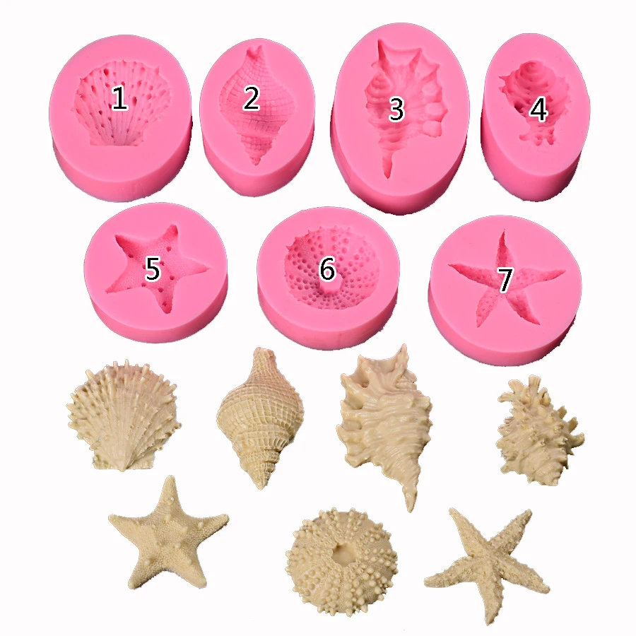 

1 Pcs Marine Series Pearl Conch Starfish Shell Sea Shells Silicone Mold Bio Fondant Baking Mold Cake Tools Chocolate Mould