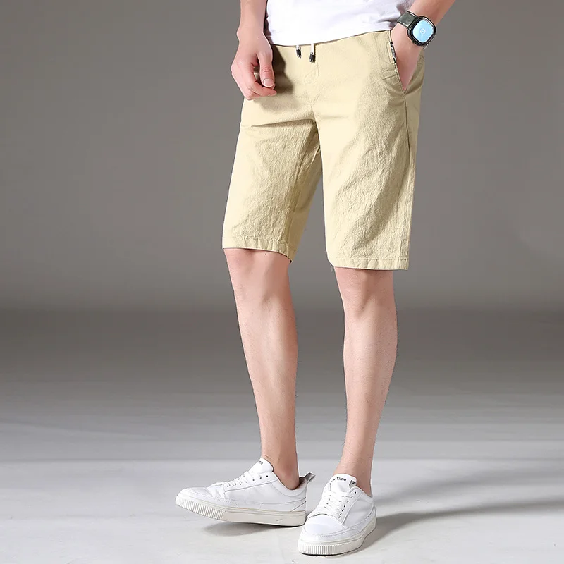 Повседневное х/б мужские шорты летние пляжные дышащии эластичные для талии модные однотонные шорты быстросохнущая одежда высокого качества K22 - Цвет: KHAKI