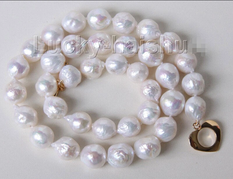 

FREE SHIPPING>>>@@ > 17" 11mm baroque white Reborn keshi pearls necklace filled gold clasp j9492^^^@^Noble style Natural Fine je