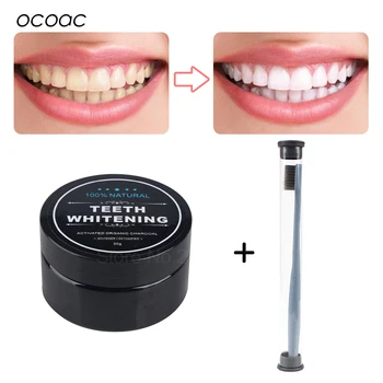 

30g Teeth Whitening Powder+ 1pc Blue Wheat Straw Toothbrush Clean Soft Bristles Toothbrush Smoke Coffee Tea Stain Remove 2-pack