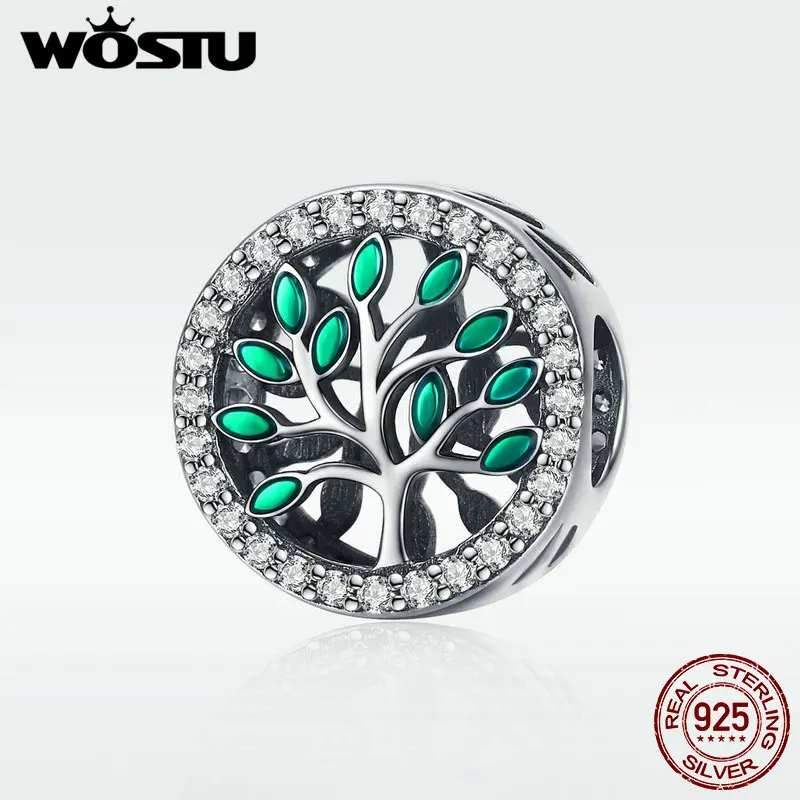 WOSTU Real 925 Sterling Silver Green Life Tree Beads Fit Charm Bracelet Necklace Pendant For Women Party Wedding Jewelry DXC1095 | Украшения