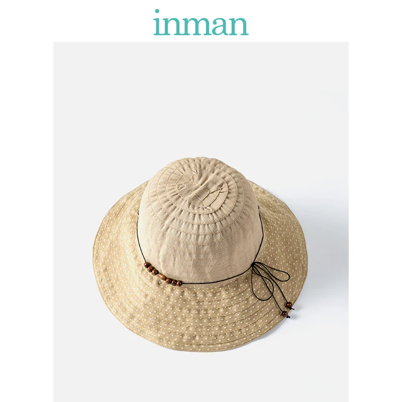 INMAN, Новое поступление, тонкая дышащая материальная шляпа, модная, защита от солнечного света, круглая голова, украшение из деревянных бусин, женская шляпа