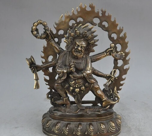 

bi002662 11"Tibet Bronze Buddhism Protect 6 Arms Vajra Mahakala Dharmapala Buddha Statue