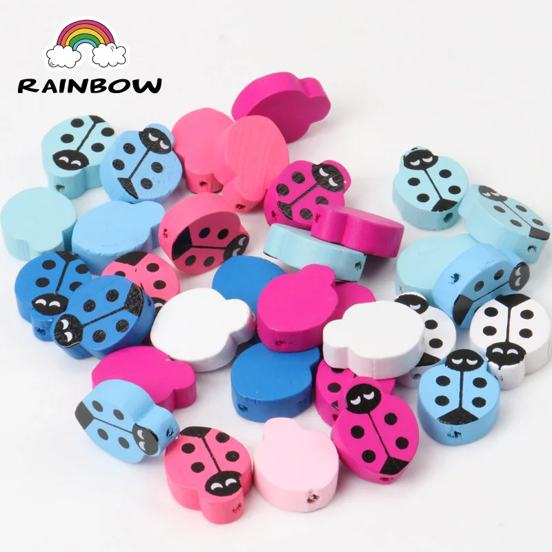 

Mixed Color Wooden Material Cute Ladybird Beads For Jewelry Making DIY 19X14mm 50pcs