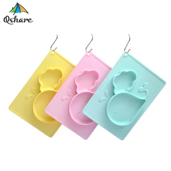 

Qshare Baby Dishes Bowl Infant Toddler Feeding Plate Tray Food Dish Children Tableware Silicone Suction training placemat