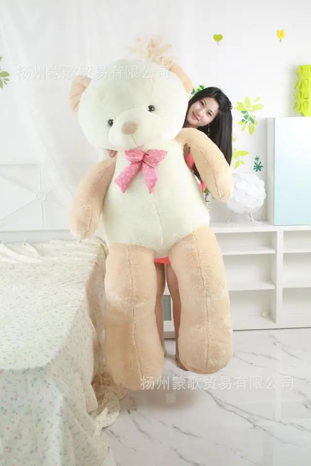 

huge plush light brown&white Teddy bear toy  big lovely bow bear gift doll about 160cm