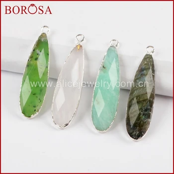 

BOROSA 5PCS Teardrop Silver Color White Quartz Crystal Labradorite Faceted Charms Druzy Gems Pendant Jewelry for Necklace S1524