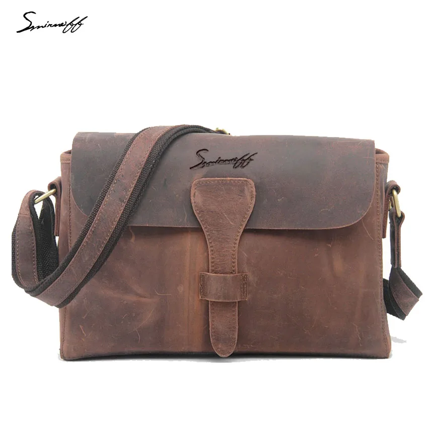 

SMIRNOFF 2017 Summer Man Crossbody Bag Male Messenger Bag Famous Brand Designer Handbag Vintage Crazy Horse Leather Belt Bag Men