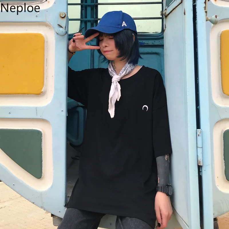 Neploe Harajuku футболка для женщин летние хлопковые Винтаж Вышивка уличный с короткими