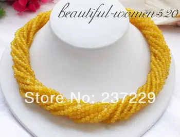 

Wholesale price FREE SHIPPING AD10strands 18" 4mm round yellow jade bead necklace